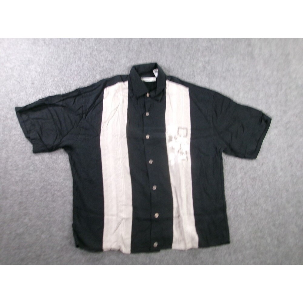 Campia Moda Shirt Men Small Black Striped Hawaiian Aloha Tropical Resort Retro